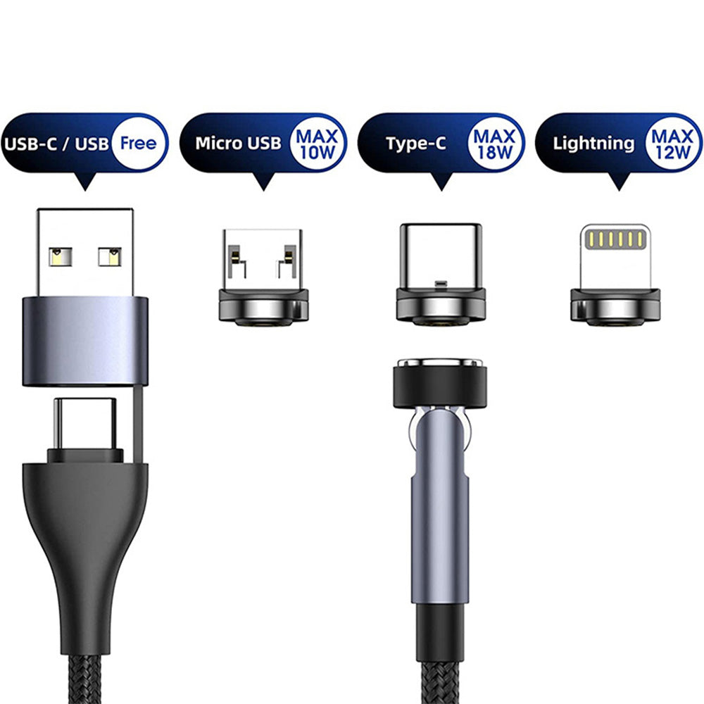 540 Rotate Magnetic Cable 3A Fast Charging USBA TYPE-C TO TYPE-C MICRO IP