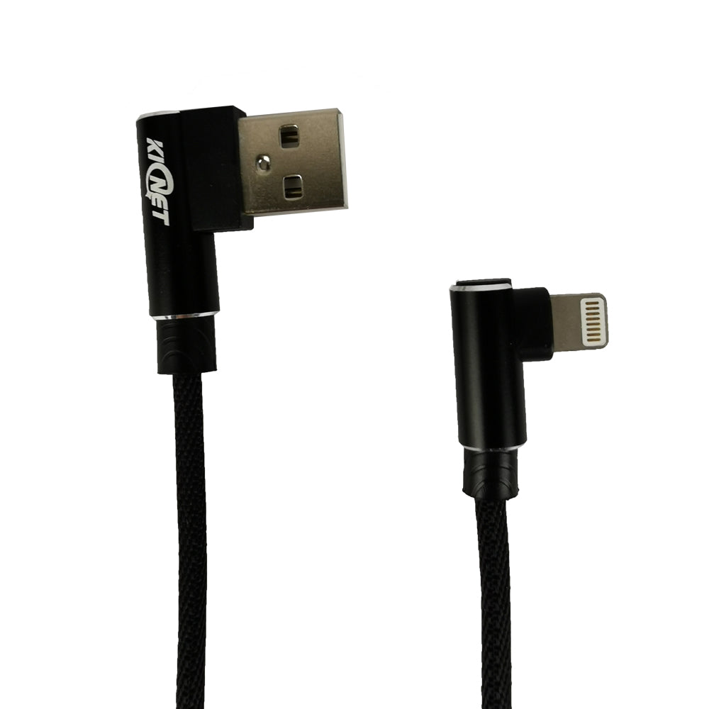 USB Double Elbow Cotton Linen Black Charging Cable For iphone ipad