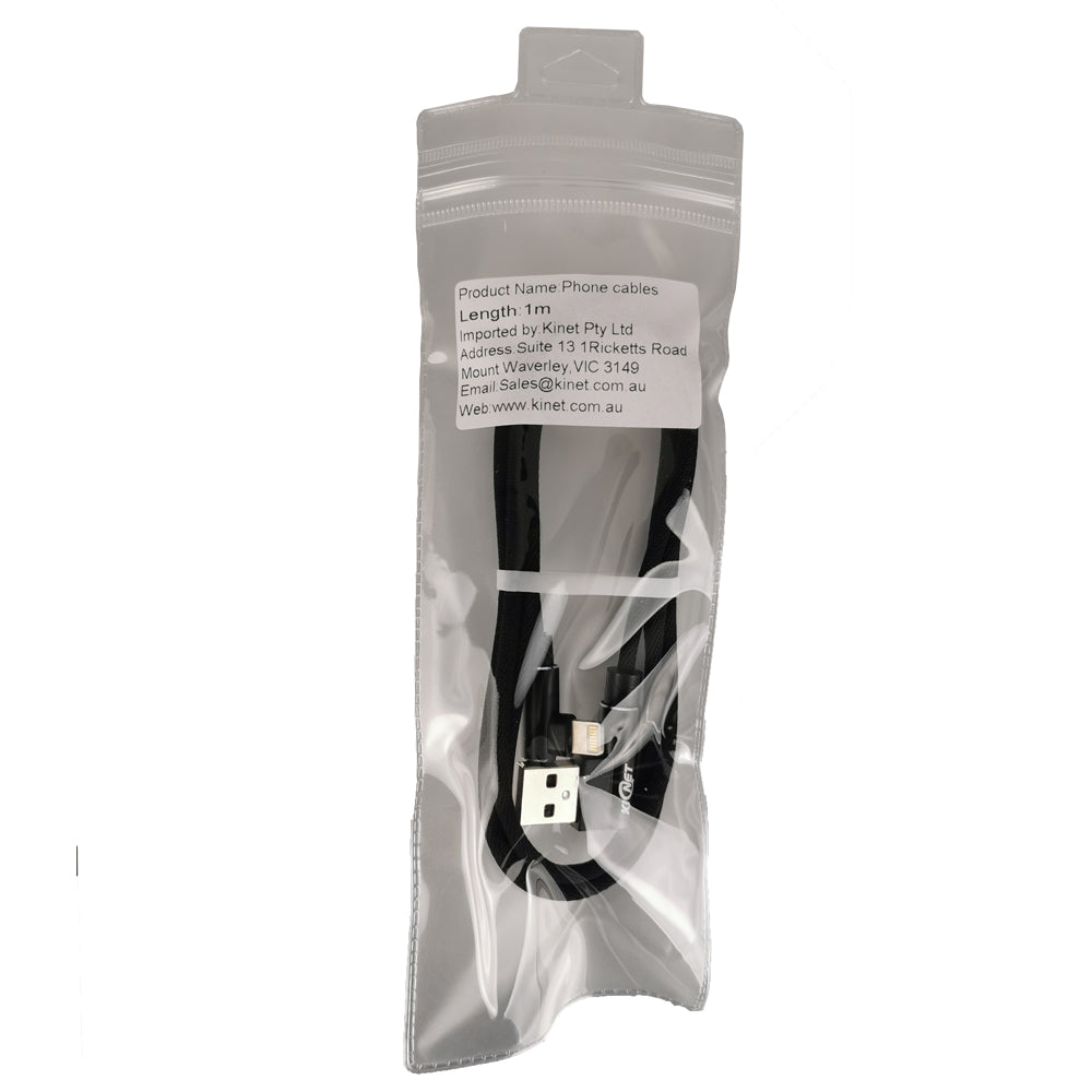 USB Double Elbow Cotton Linen Black Charging Cable For iphone ipad