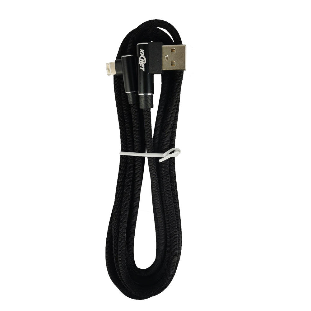 USB Double Elbow Cotton Linen Black Charging Cable For iphone ipad