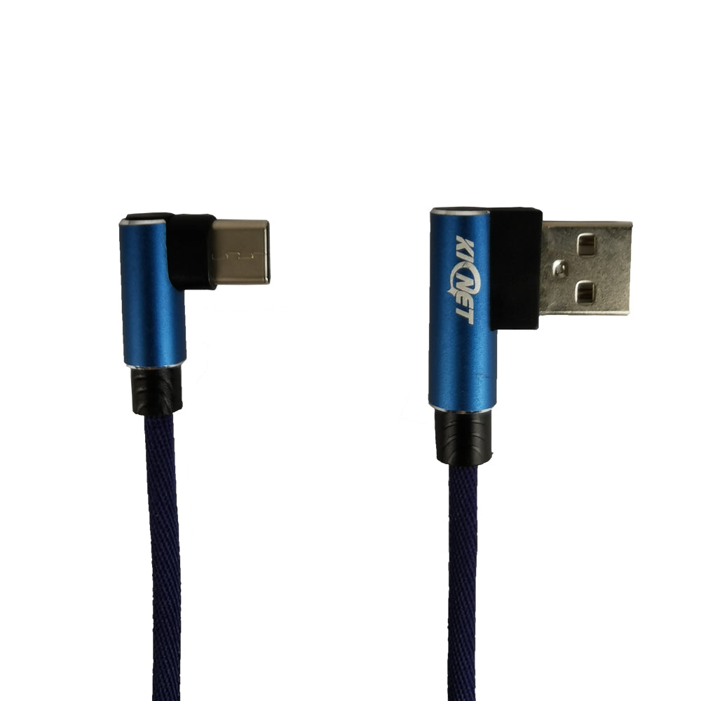 Type-C Double Elbow Cotton Linen Blue Charging Cable