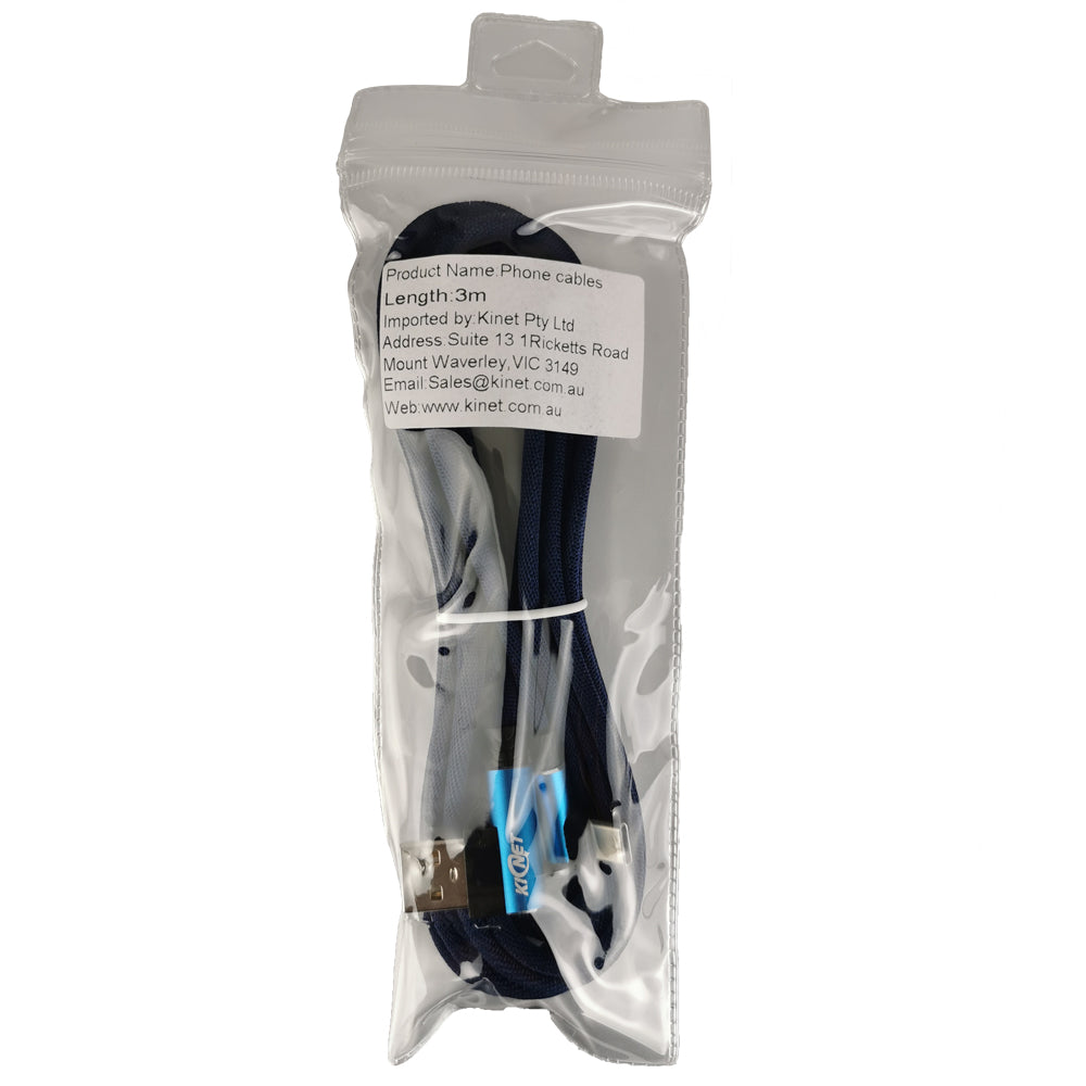 Type-C Double Elbow Cotton Linen Blue Charging Cable