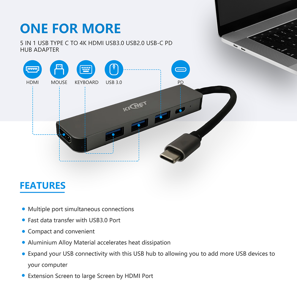 5 IN 1 USB Type C to 4K HDMI USB3.0 USB2.0 USB-C PD Hub Adapter