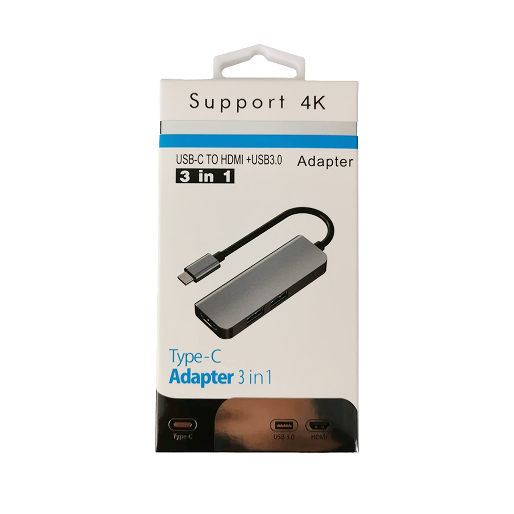 3 IN 1 USB Type C to 4K HDTV USB3.0 USB2.0 Hub Adapter