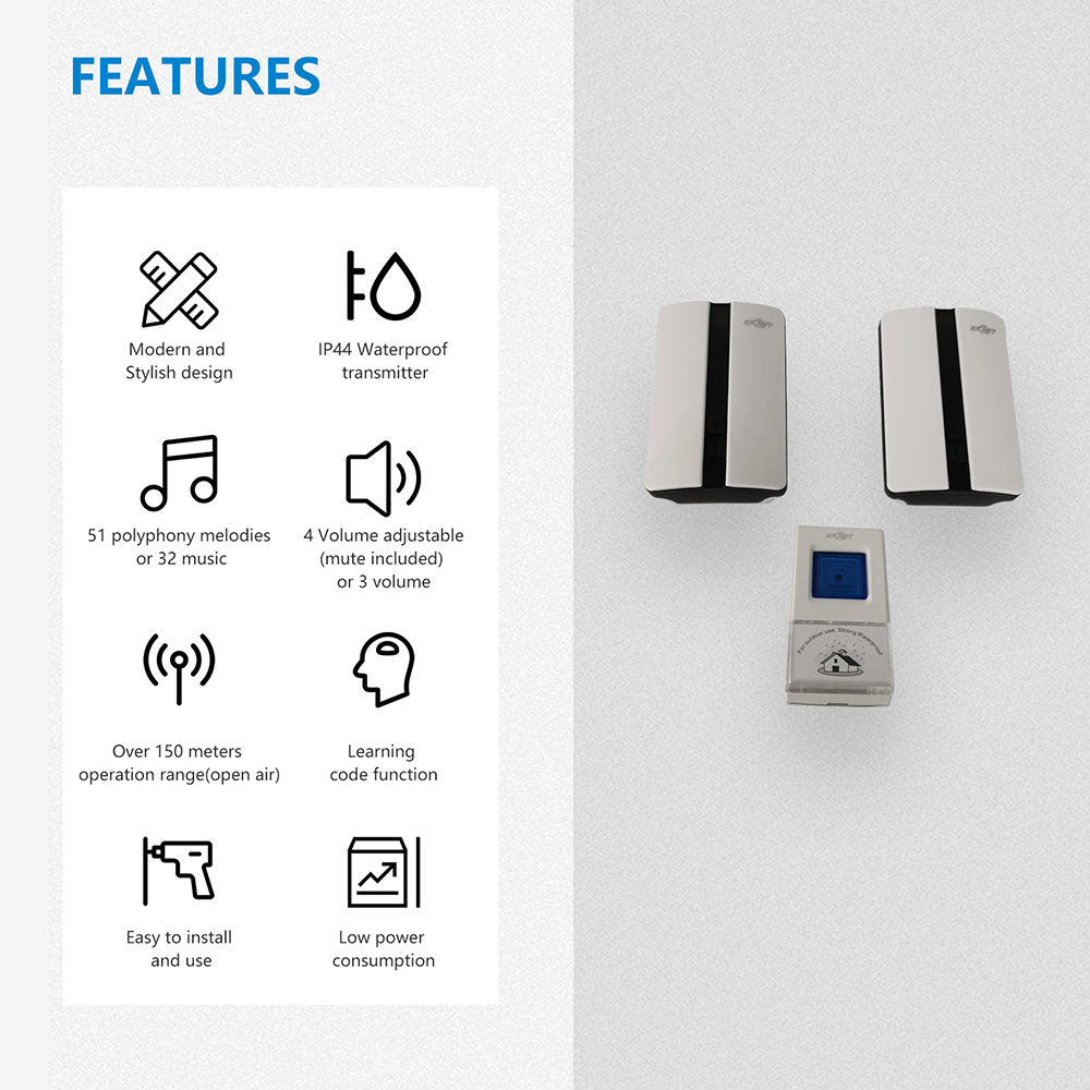 D3333 Waterproof Plug-in Receiver Long Range Wireless Doorbell