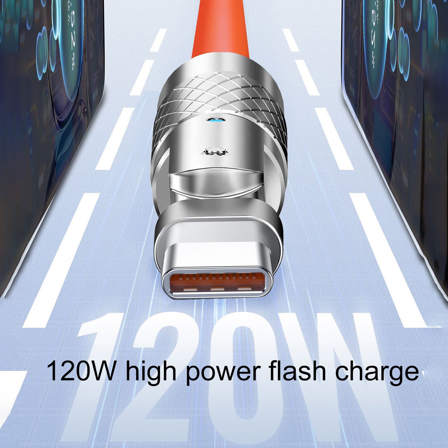 Zinc Alloy Silicone Charge Cable 180 Degrees Rotating 120W 6A 1m 2m