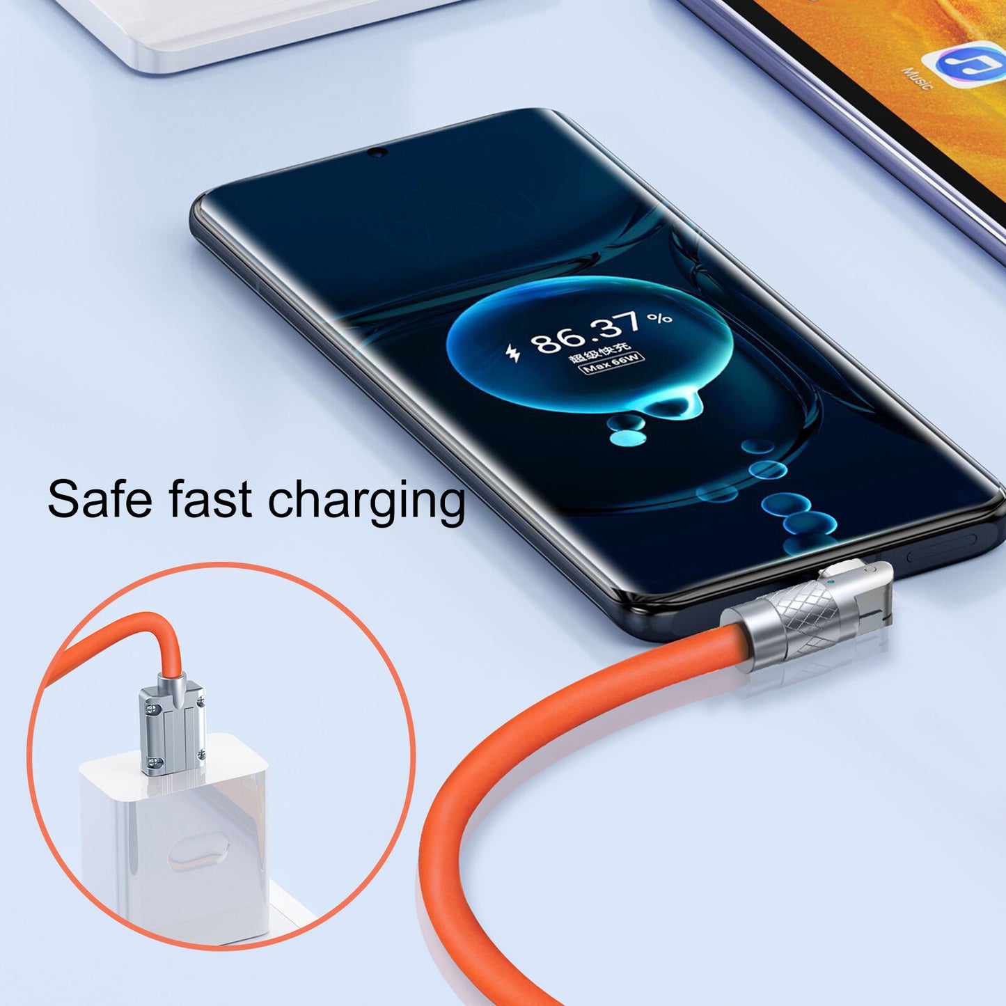 Zinc Alloy Silicone Charge Cable 180 Degrees Rotating 120W 6A 1m 2m