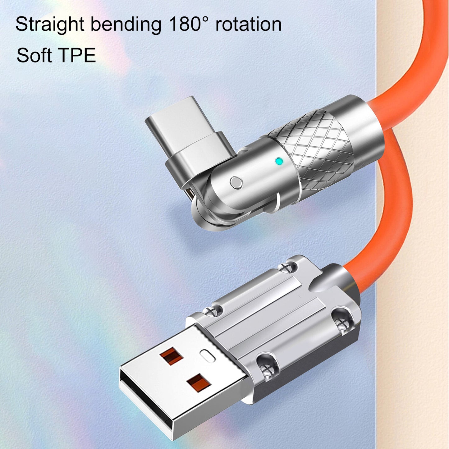 Zinc Alloy Silicone Charge Cable 180 Degrees Rotating 120W 6A 1m 2m