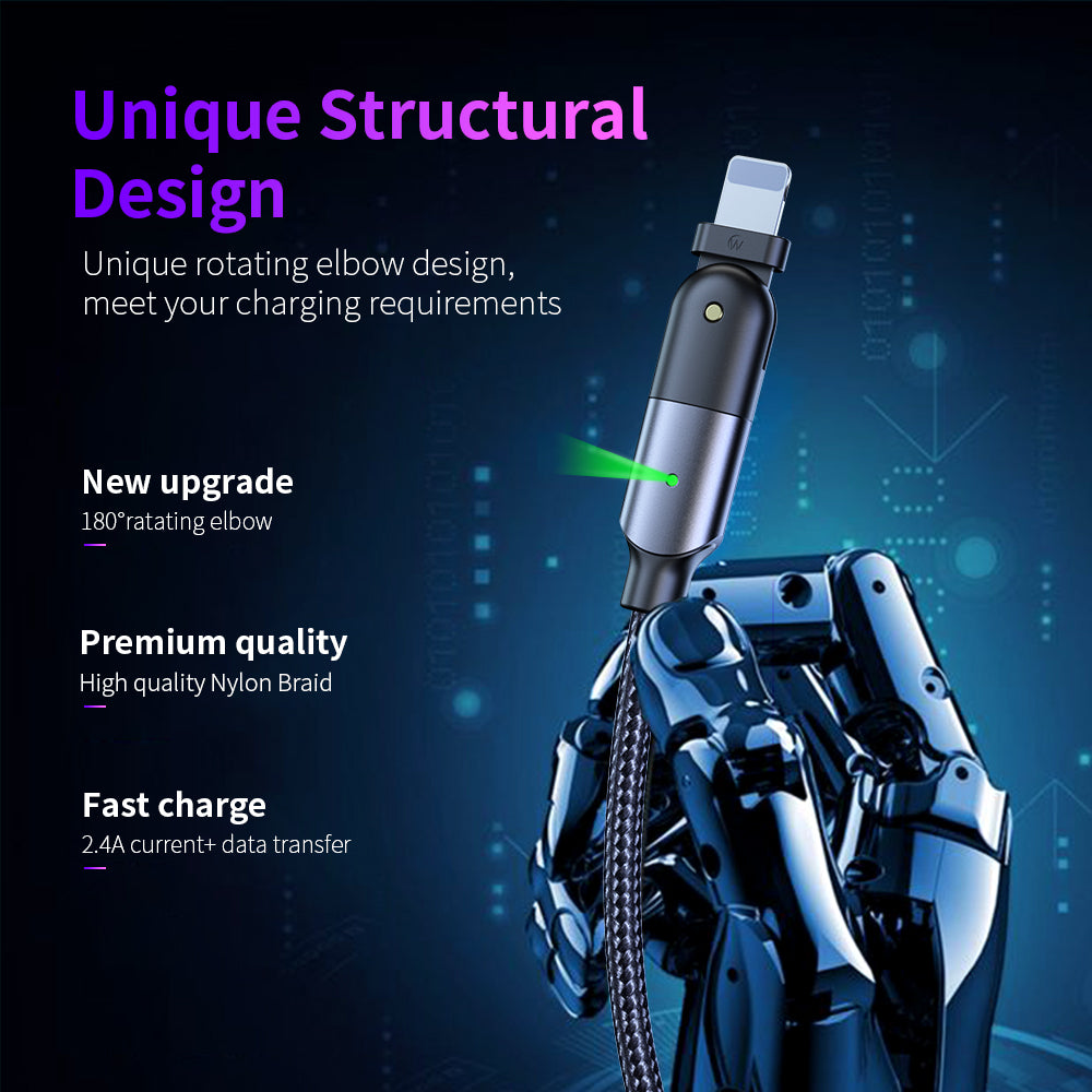 Rotating Elbow Type-C to Lightning 18W 1.2m Mobile Phone Charger Cable