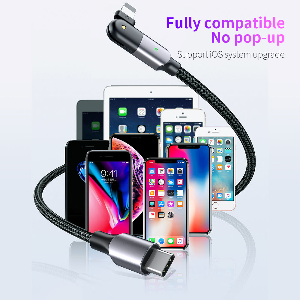 Rotating Elbow Type-C to Lightning 18W 1.2m Mobile Phone Charger Cable