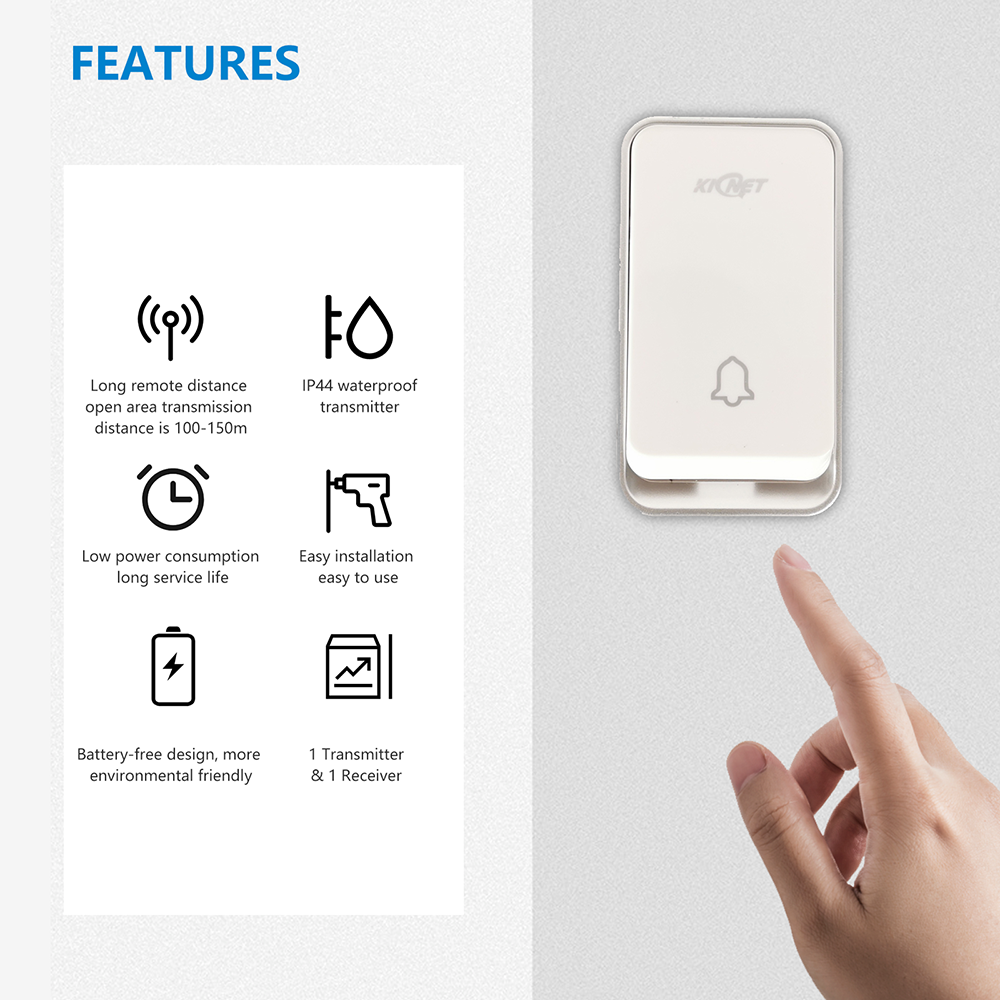K06 Waterproof Self Generating Power No Battery Required Wireless Doorbell