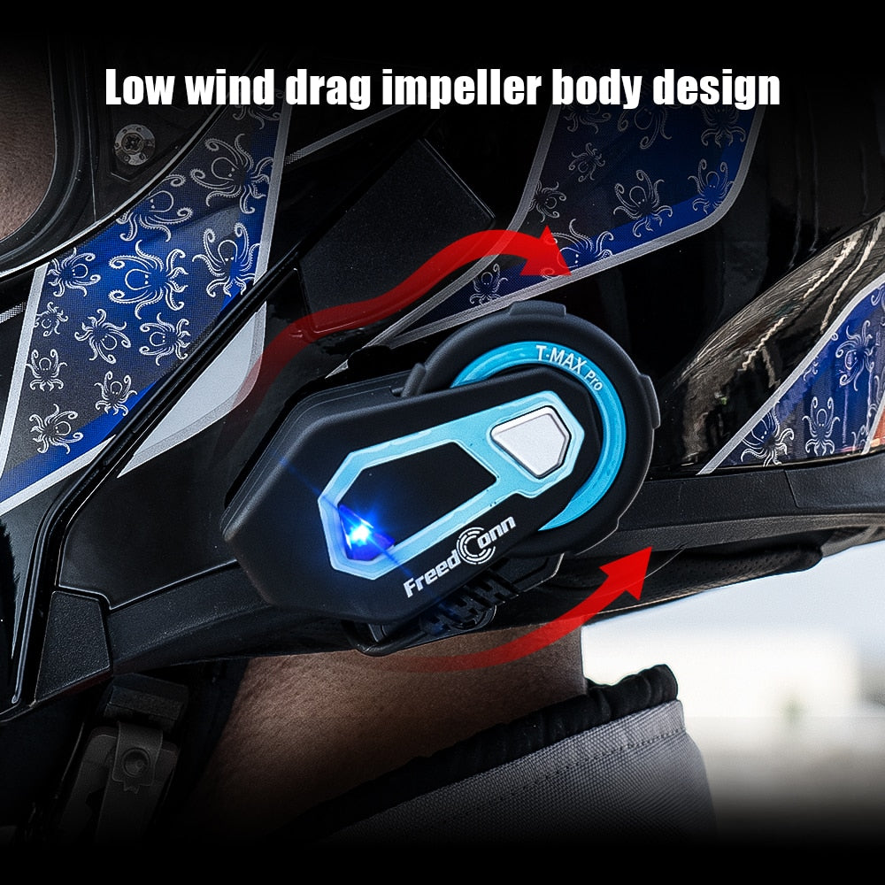 T-Max Pro Motorcycle Intercom Bluetooth Helmet Headset 6 Riders BT 5.0 1200M FM