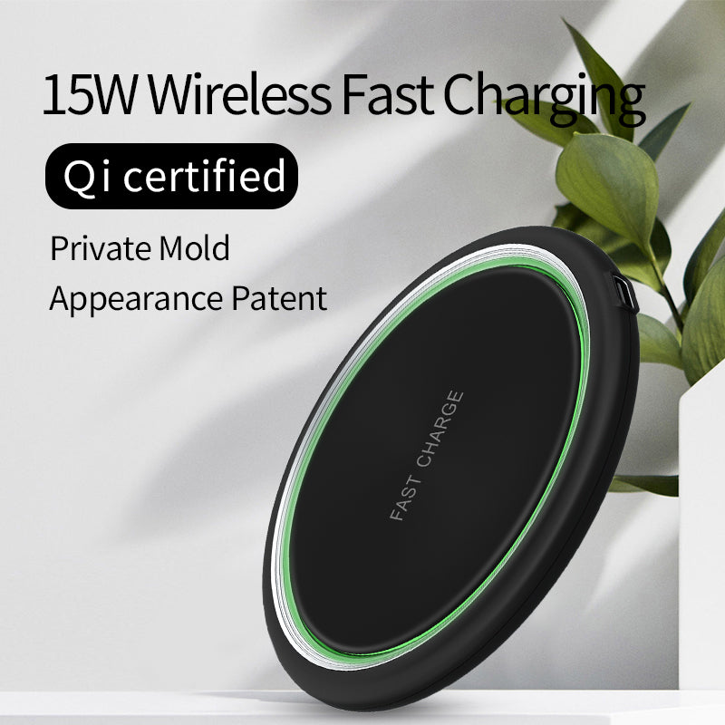 Ultra Slim Round15W Fast Charging Wireless Charger Pad  For Iphone 8 & Above, Samsung S10, Note10 & Android Support Qi-Enable Device