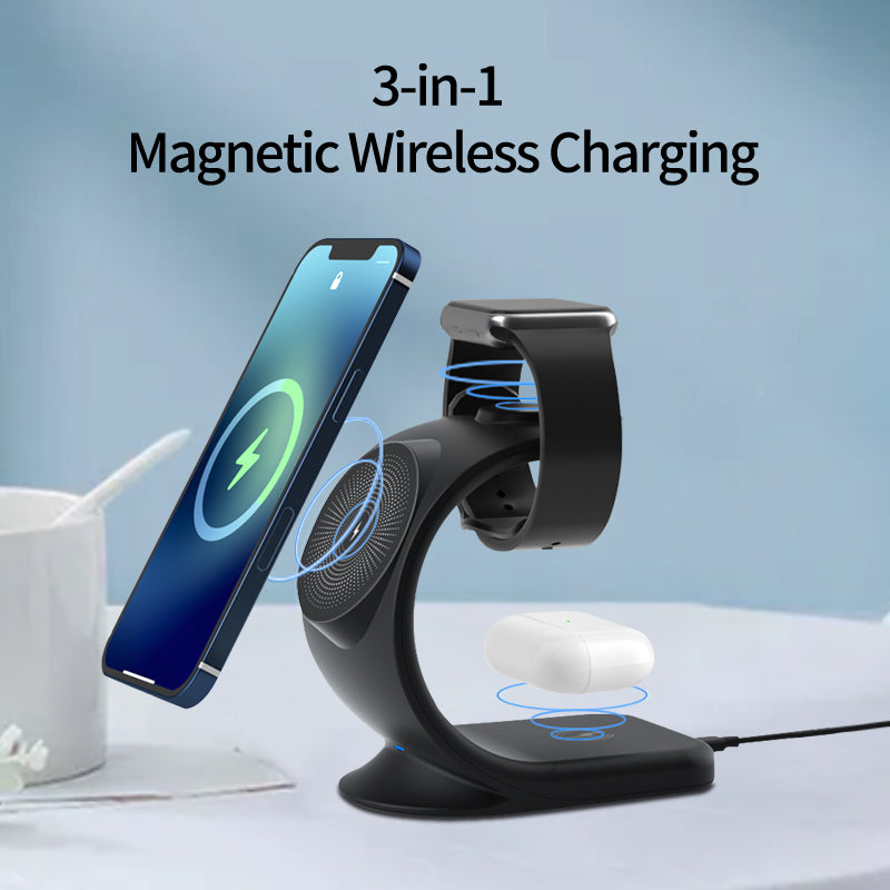 OJD-83 3 in 1 15W Magnetic Wireless Charger Desktop Charging Stand  for iPhone  Apple Watch AirPod