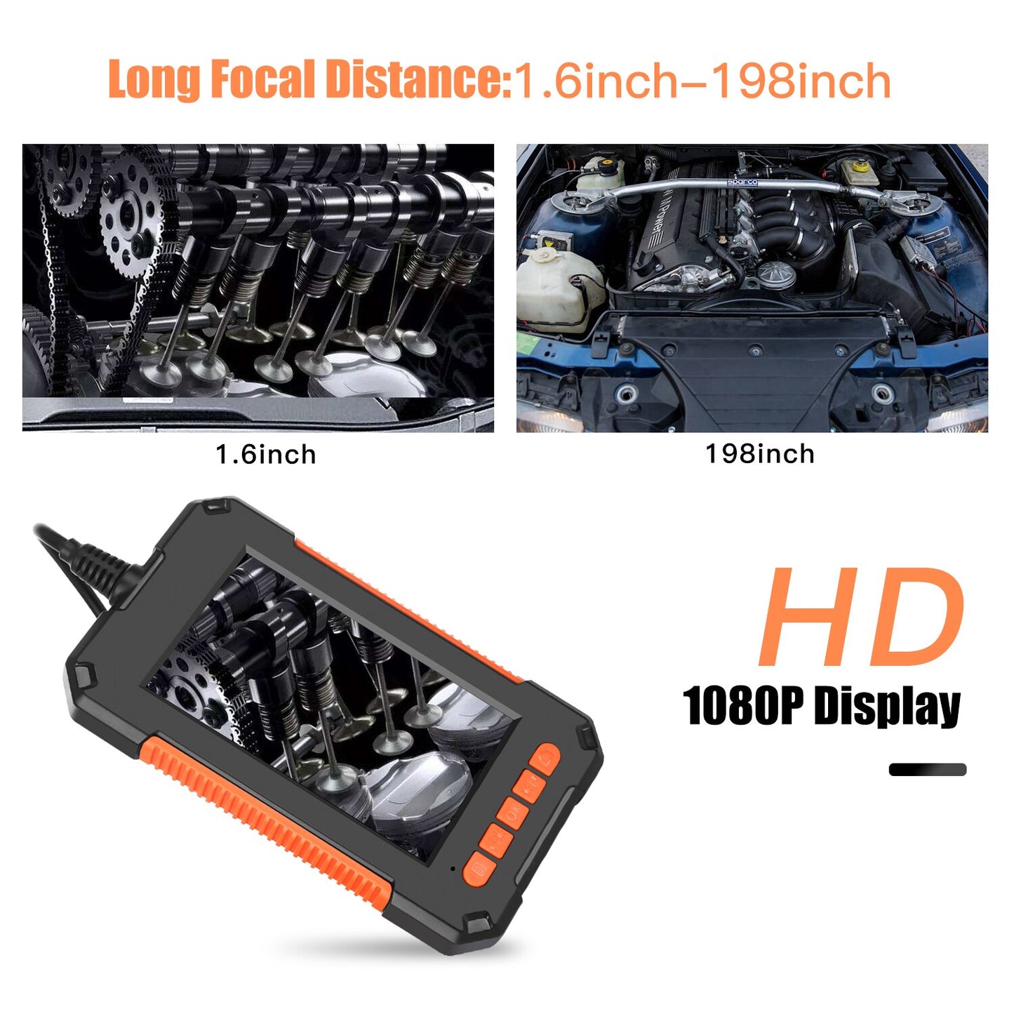 P40 8mm Single Lens Industrial Endoscope 1080P HD 4.3 LCD With 10m Hard Wire