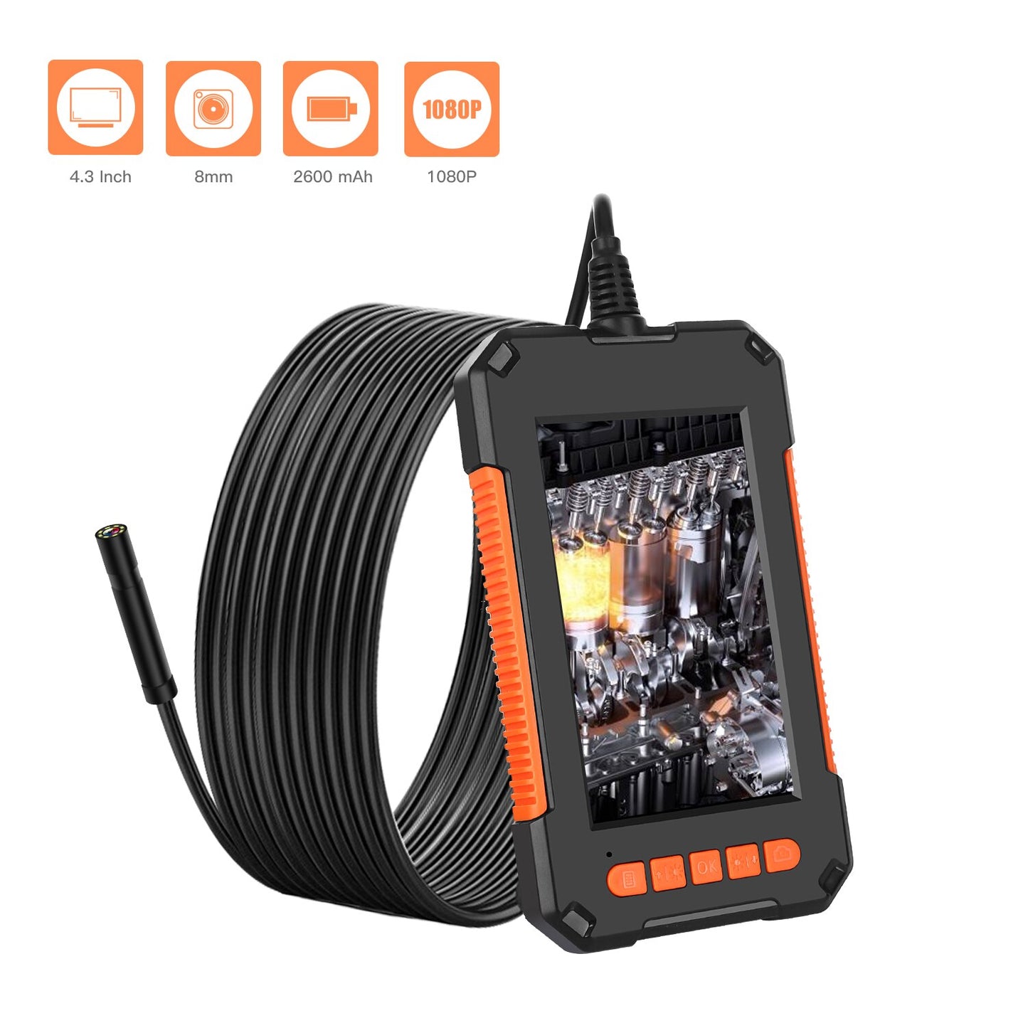 P40 8mm Single Lens Industrial Endoscope 1080P HD 4.3 LCD With 10m Hard Wire