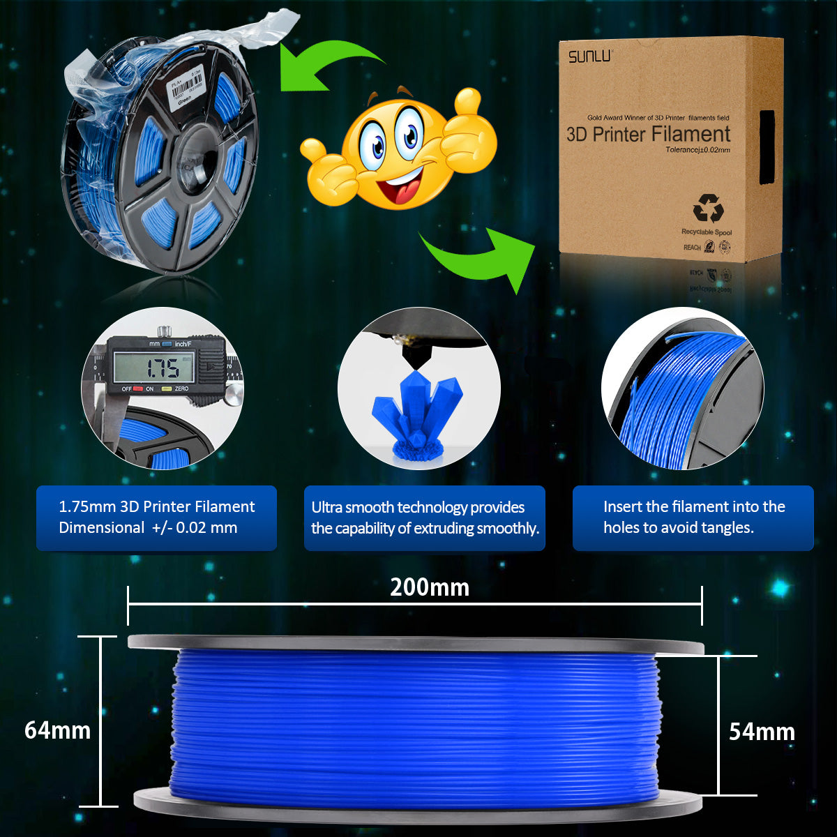 PLA 3D Filament 1.75mm Blue 1KG/Roll