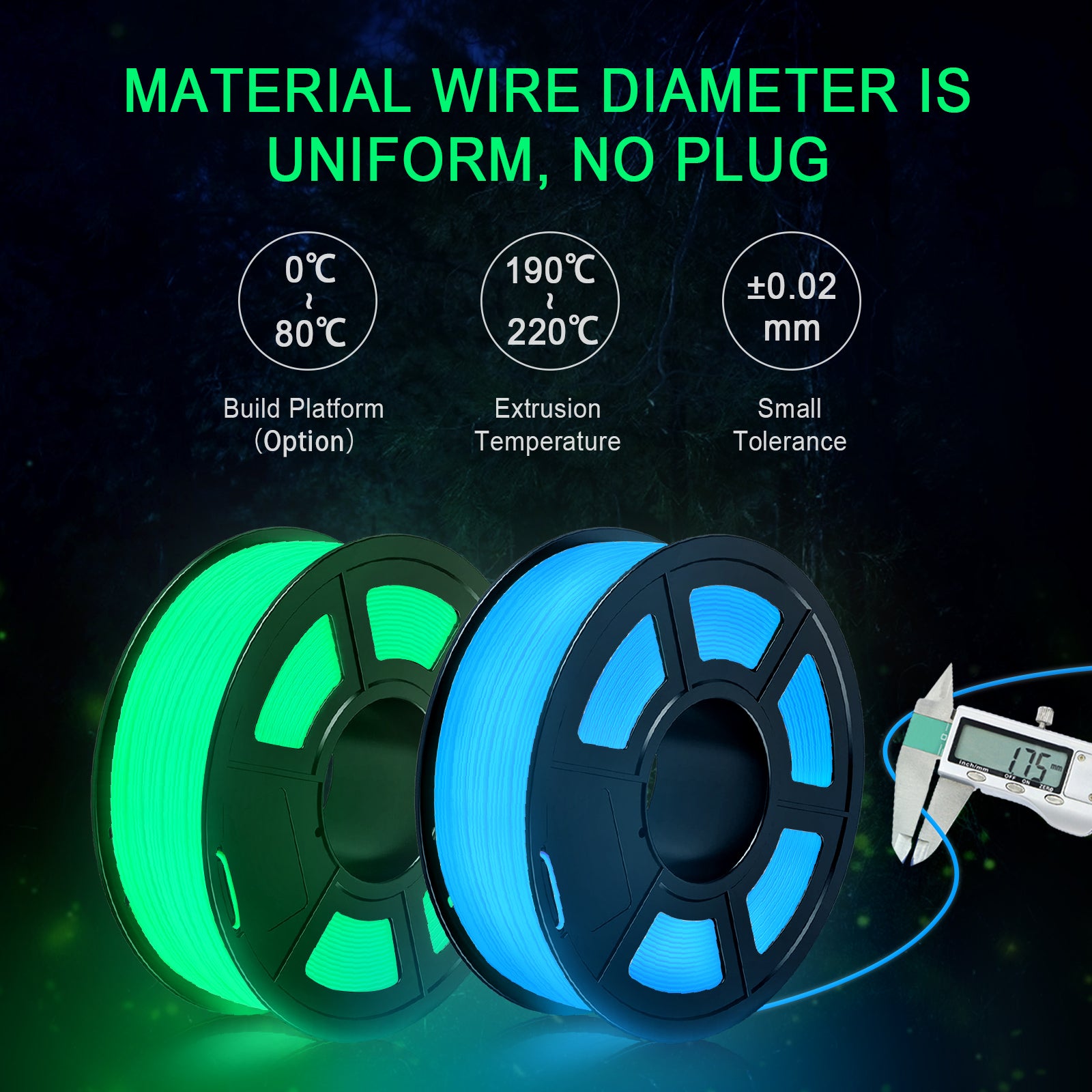 PLA 3D Filament 1.75mm Noctilucent White 1KG/Roll