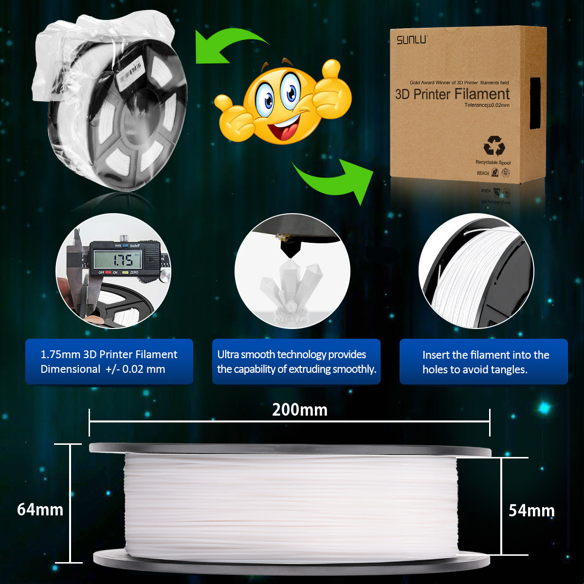 PLA 3D Filament 1.75mm White 1KG/Roll