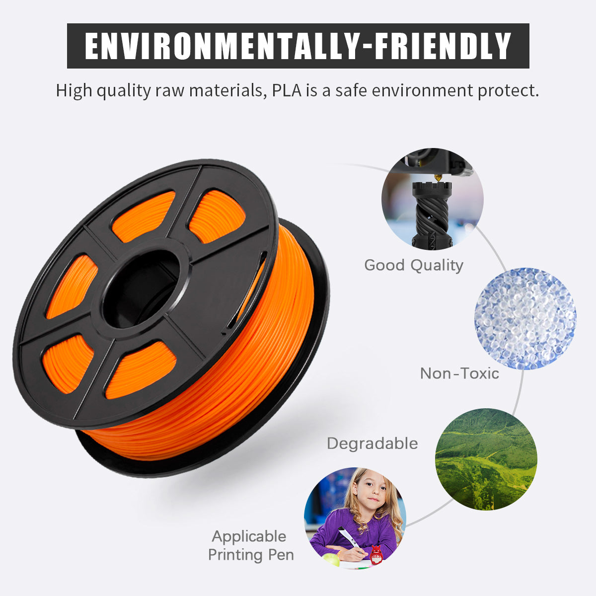 PLA 3D Filament 1.75mm Orange 1KG/Roll