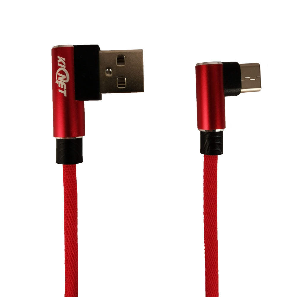 Type-C Double Elbow Cotton Linen Red Charging Cable