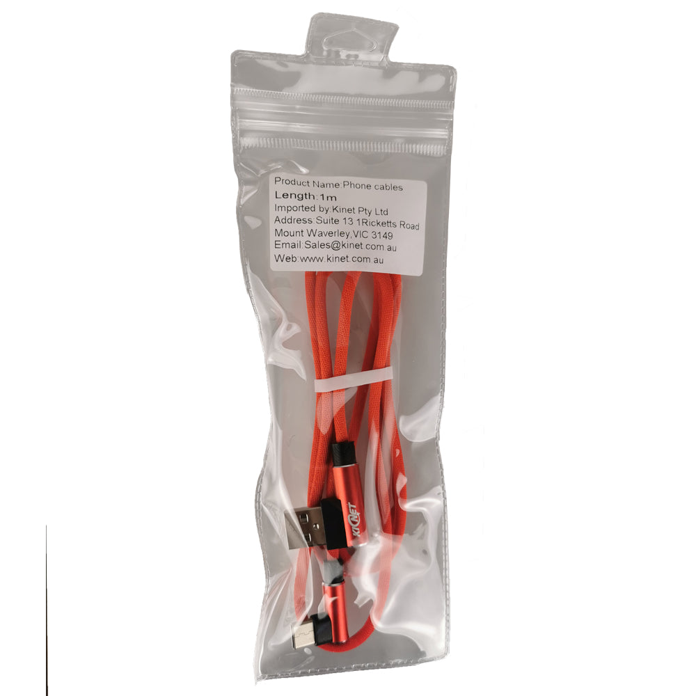 Type-C Double Elbow Cotton Linen Red Charging Cable