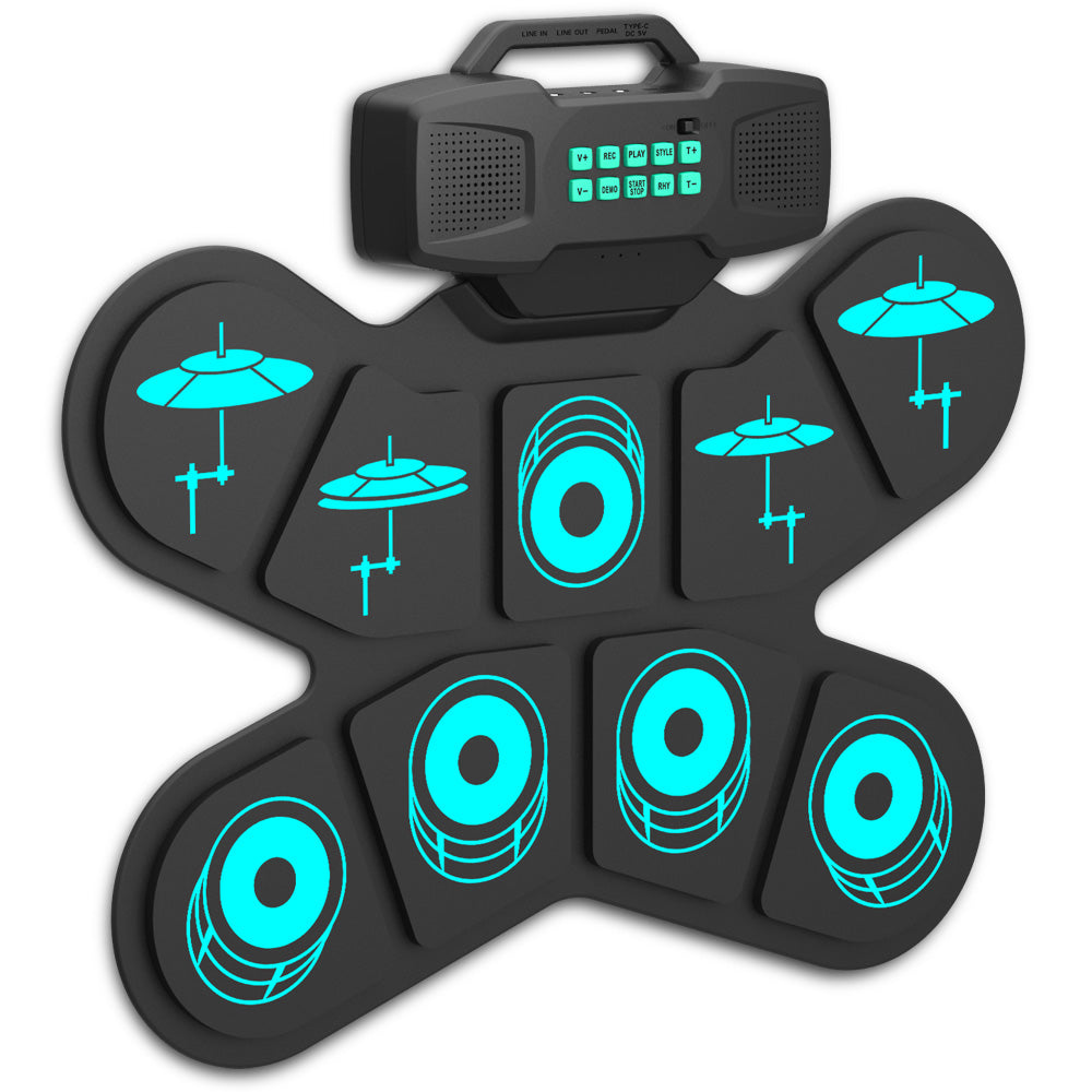 WGS505 Electronic Hand Roll Up Drum Kit 9 Pad with Drumsticks Foot Pedals