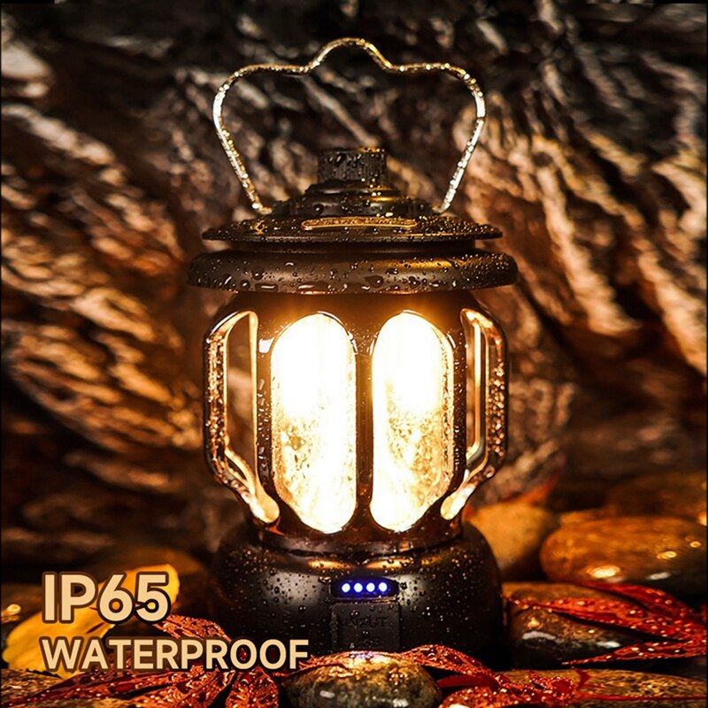 LED Camping Light Portable Retro Lantern USB Rechargeable Waterproof O