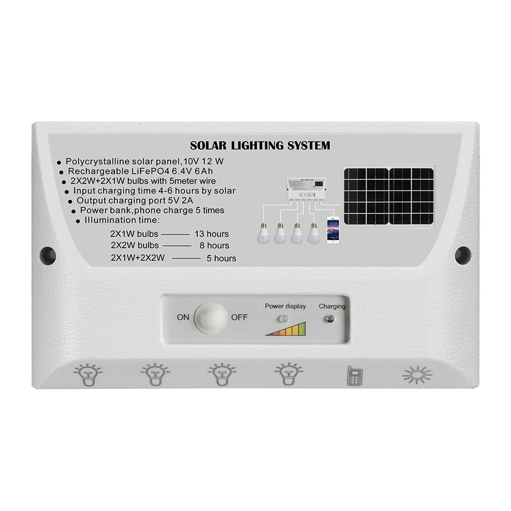 YH1006 12W Solar panel 4 LED bulbs Portable Solar Power Lighting Kit
