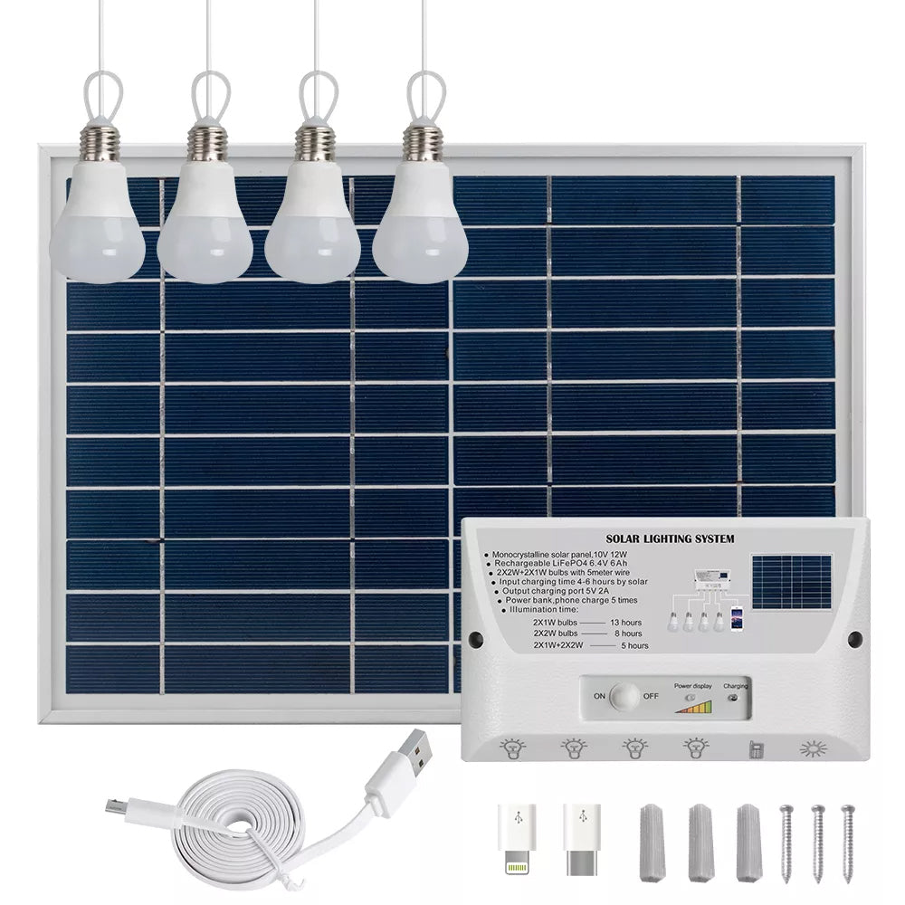 YH1006 12W Solar panel 4 LED bulbs Portable Solar Power  Lighting Kit