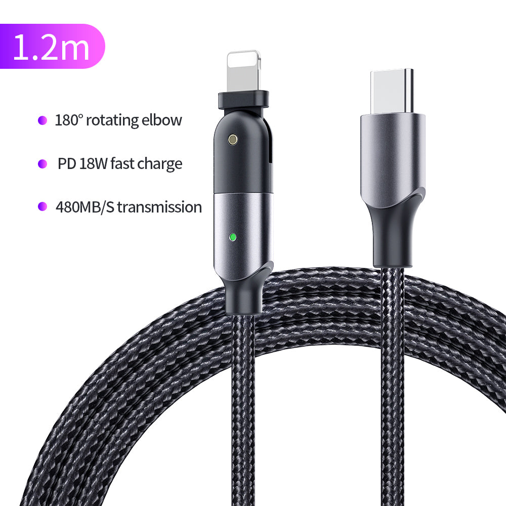 Rotating Elbow Type-C to Lightning 18W 1.2m Mobile Phone Charger Cable