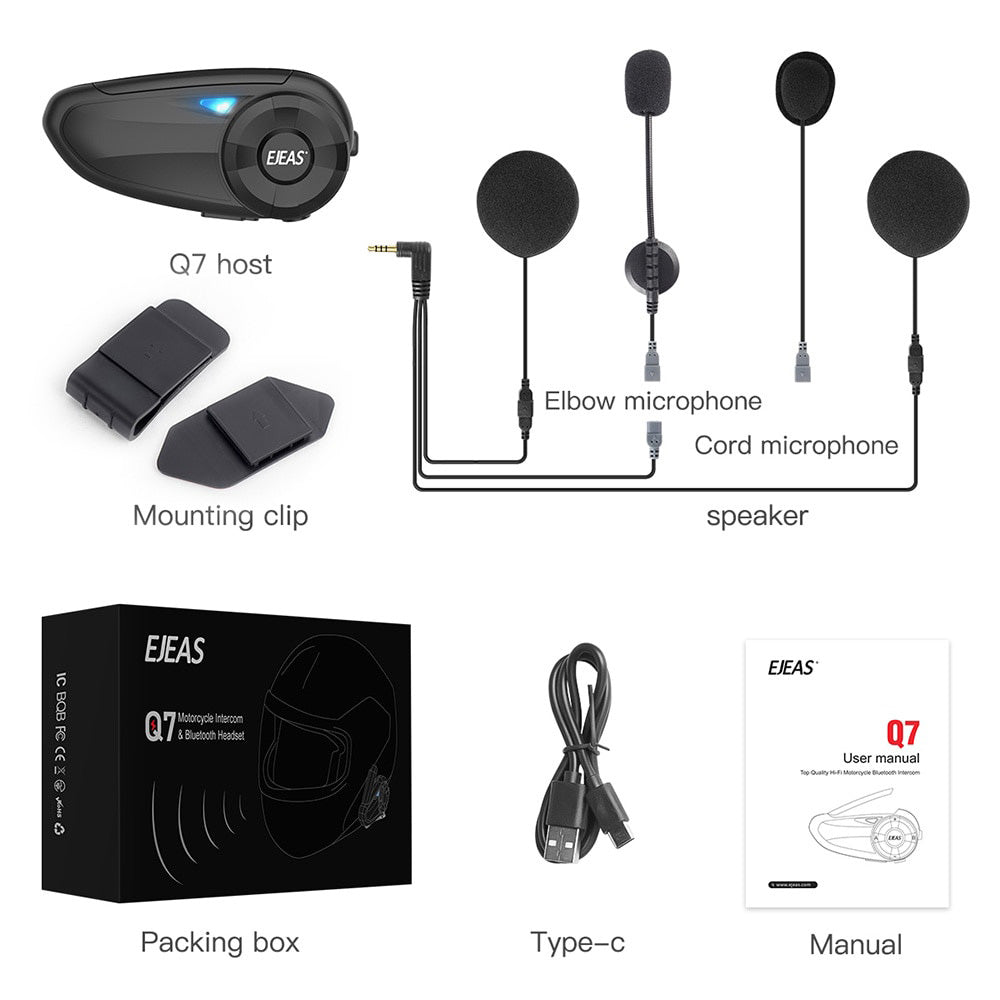 EJEAS Q7 Bluetooth 5.0 Waterproof Motorcycle Helmet Headset Intercom 7 Riders
