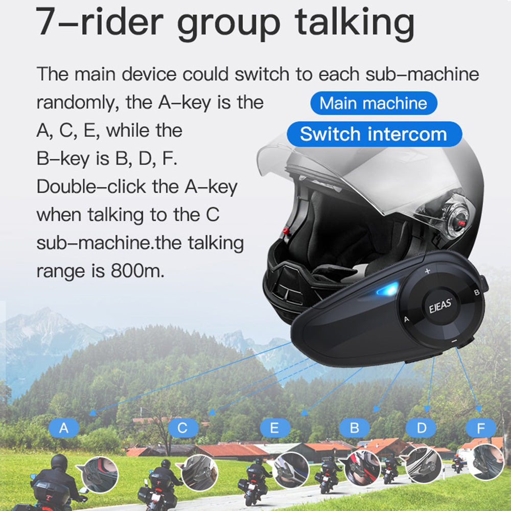 EJEAS Q7 Bluetooth 5.0 Waterproof Motorcycle Helmet Headset Intercom 7 Riders