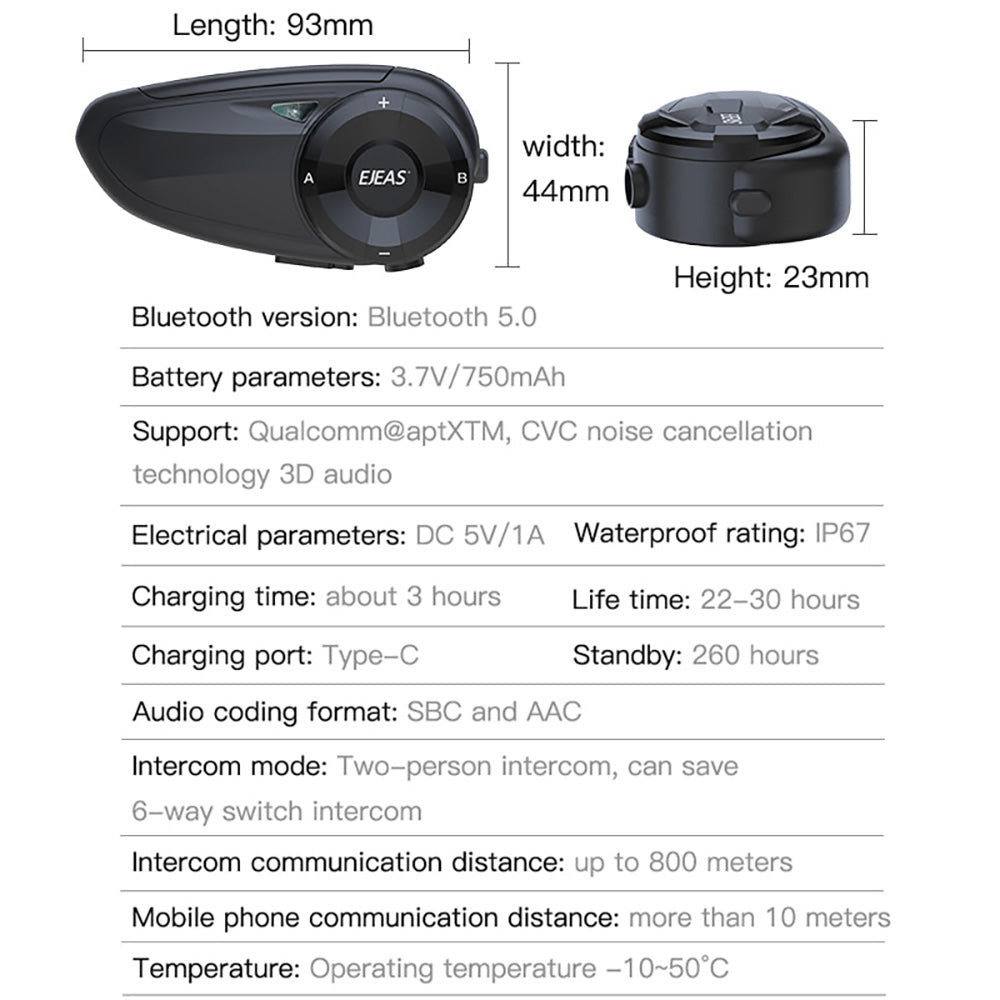 EJEAS Q7 Bluetooth 5.0 Waterproof Motorcycle Helmet Headset Intercom 7 Riders