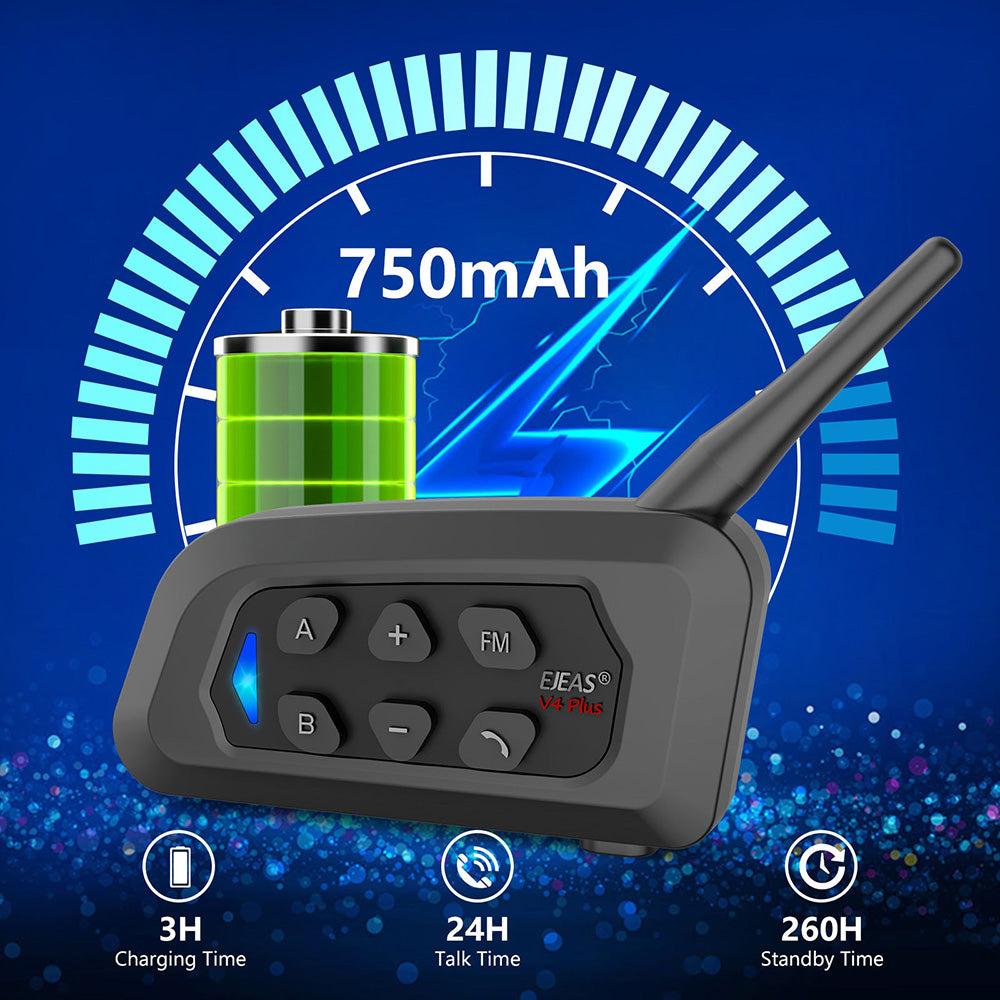 EJEAS V4 Plus Motorcycle Helmet Intercom Headset Bluetooth 1500M 4 Riders