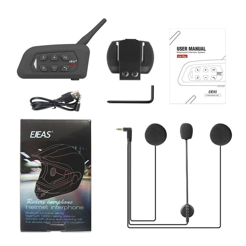 EJEAS V4 Plus Motorcycle Helmet Intercom Headset Bluetooth 1500M 4 Riders