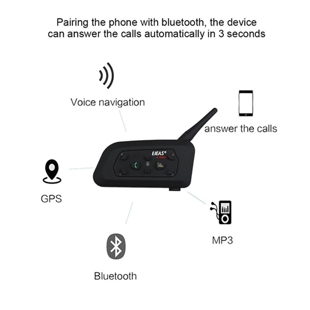 EJEAS V6 Pro 1200m Motorcycle Bluetooth Helmet Intercom CSR 2.4GHz FM 6 Riders