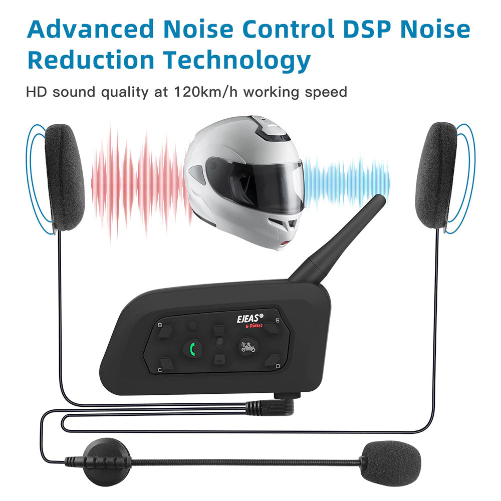 EJEAS V6 Pro 1200m Motorcycle Bluetooth Helmet Intercom CSR 2.4GHz FM 6 Riders