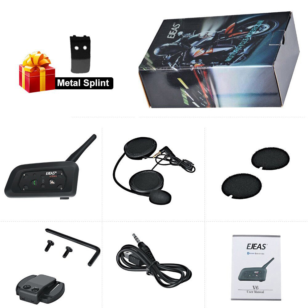 EJEAS V6 Pro 1200m Motorcycle Bluetooth Helmet Intercom CSR 2.4GHz FM 6 Riders