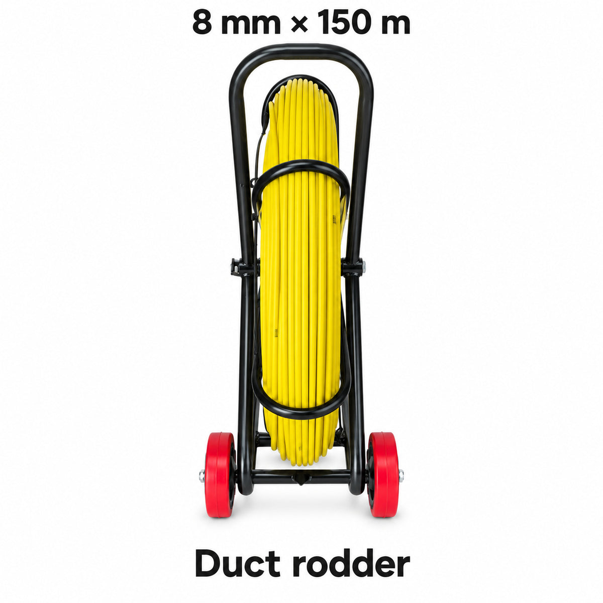 8mm x 150m Duct Rodder Cable Puller Fish Tape Reel Black Frame Red Wheels