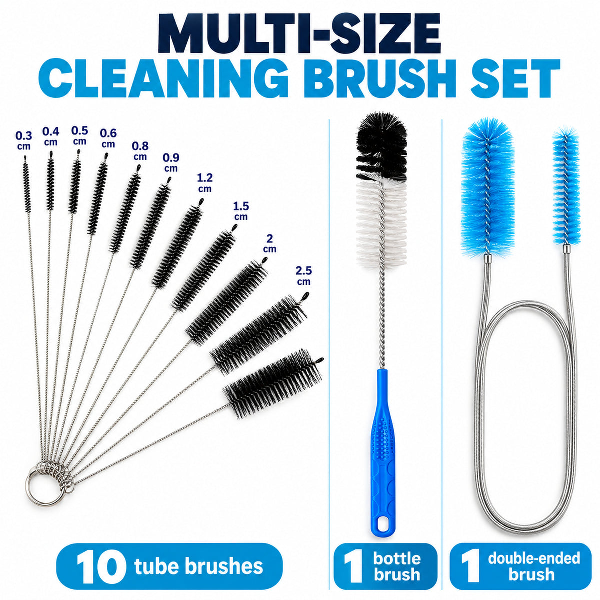 12Pcs Bottle Tube Cleaning Brush Set Straw Pipe Cleaner Flexible Double Ended