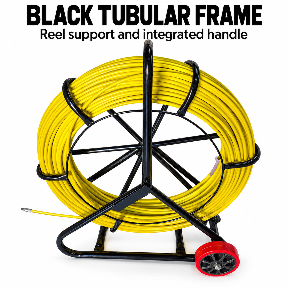 8mm x 150m Duct Rodder Cable Puller Fish Tape Reel Black Frame Red Wheels