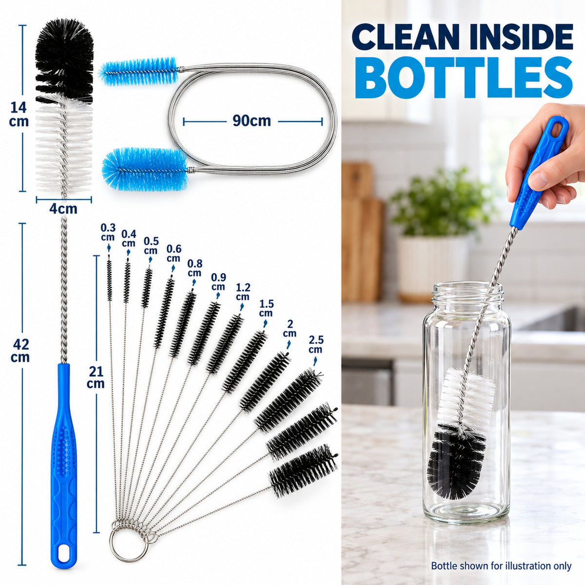 12Pcs Bottle Tube Cleaning Brush Set Straw Pipe Cleaner Flexible Double Ended