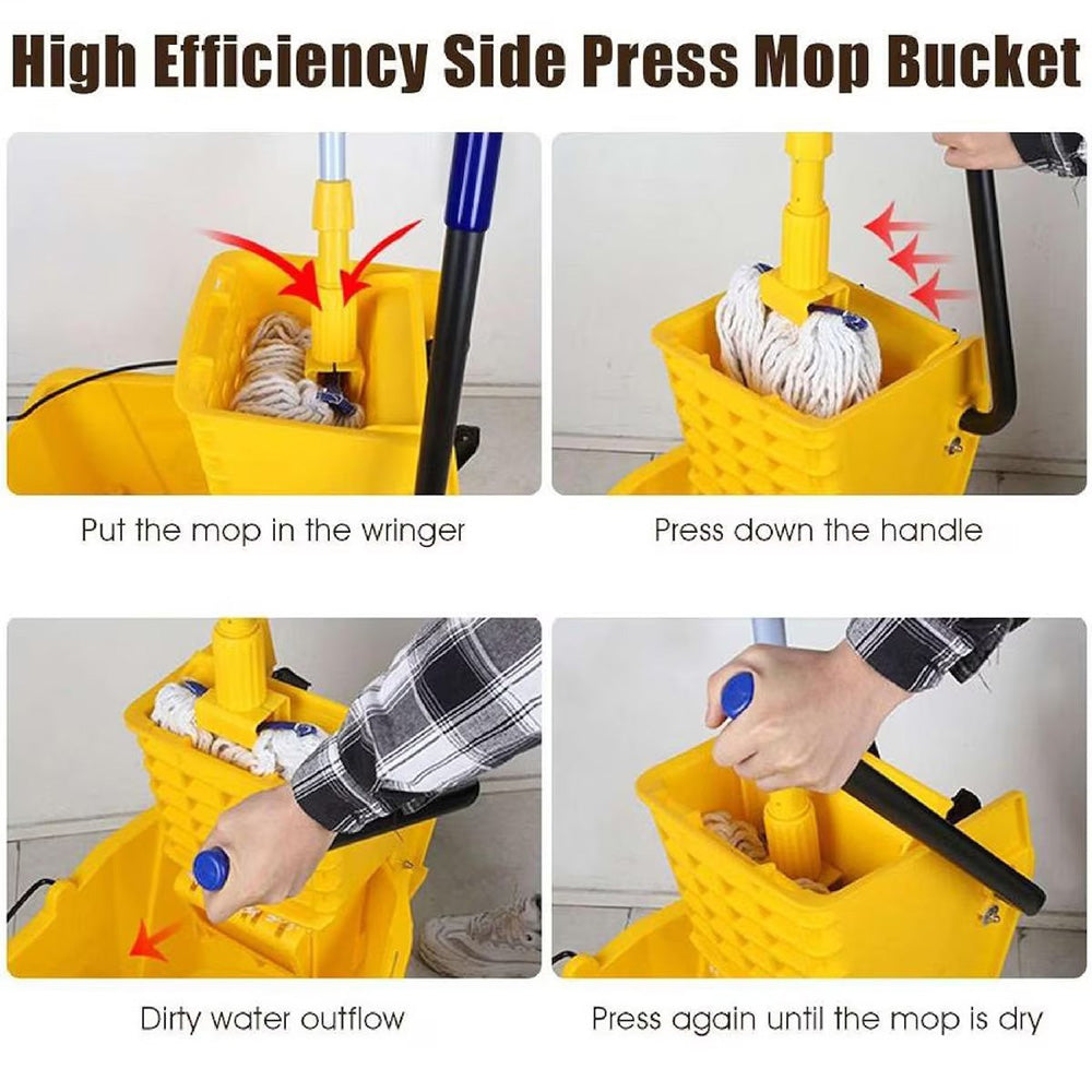 32L Commercial Mop Bucket Floor Cleaning Trolley Rolling Janitorial Mop Bucket