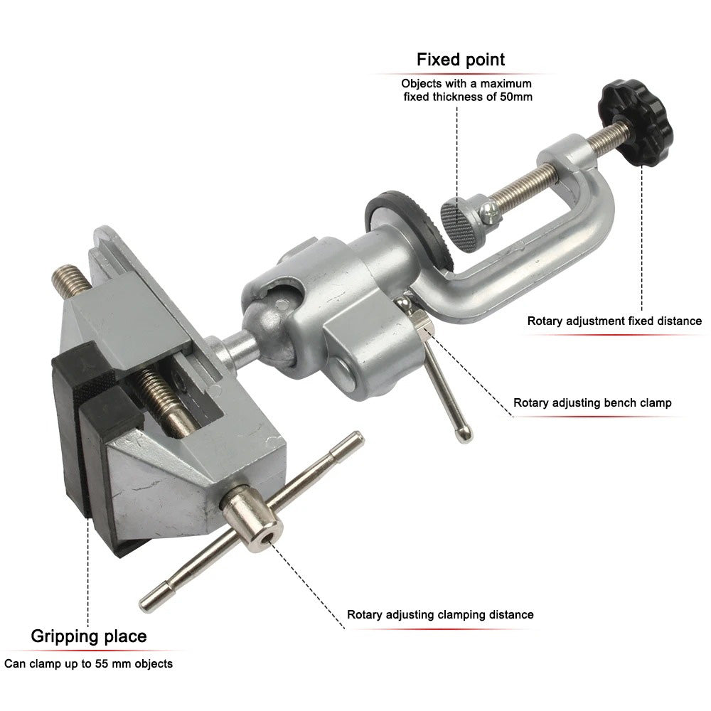 Mini Die Cast Vise Multi Angle 360º Swivel Portable Bench Table Vice Clamp