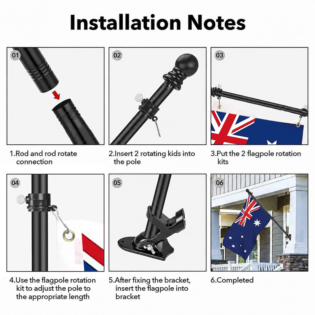 5-section 1.9m Telescoping Flagpole Kit 2-angle Mounting Stand