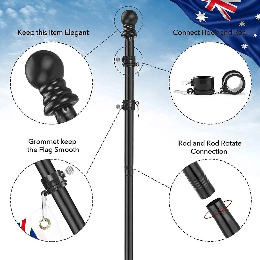 5-section 1.9m Telescoping Flagpole Kit 2-angle Mounting Stand