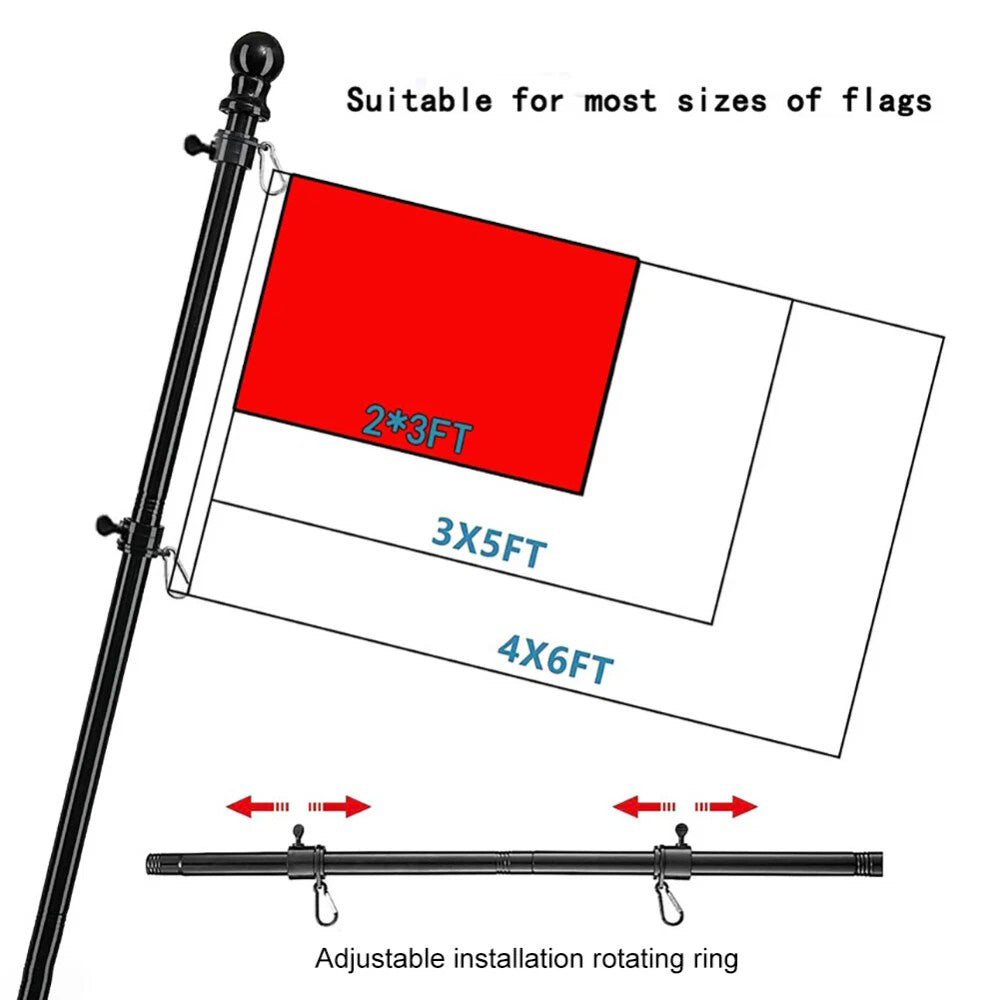 5-section 1.9m Telescoping Flagpole Kit 2-angle Mounting Stand
