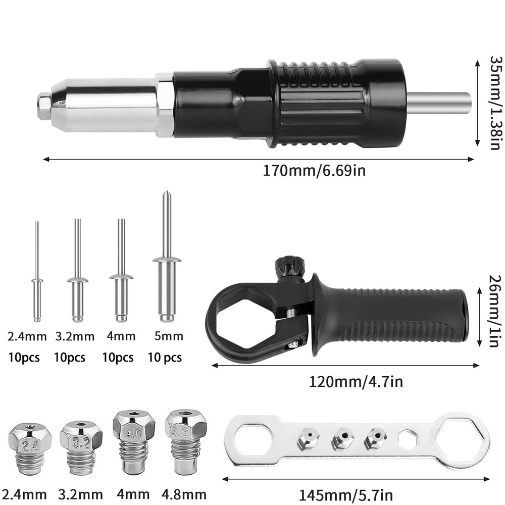 Electric Rivet Gun Adapter Kit Cordless Drill Nut Riveter Insert Wrench Kit Secondary image
