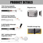 5 Pcs Pickup Tool Set with Extendable Flashlight and Inspection Mirror